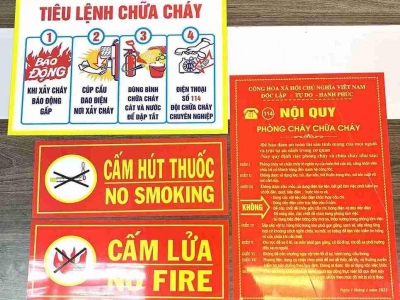 Bộ tiêu lệnh PCCC 4 tấm (Nội quy, Tiêu lệnh, Cấm thuốc, Cấm lửa)